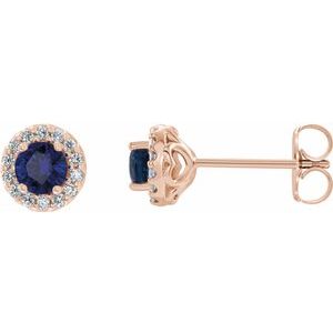 14K Rose 4 mm Natural Blue Sapphire & 1/8 CTW Natural Diamond Earrings 86839:644:P