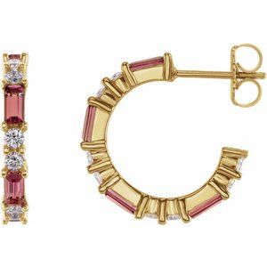 14K Yellow Natural Pink Tourmaline & 1/2 CTW Natural Diamond 17.2 mm Hoop Earrings 86789:662:P