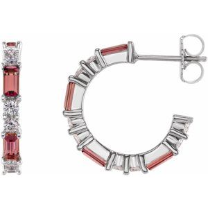 Platinum Natural Pink Tourmaline & 1/2 CTW Natural Diamond 17.2 mm Hoop Earrings 86789:664:P