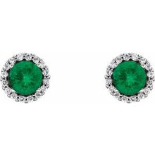Sterling Silver 3 mm Natural Emerald & 1/10 CTW Natural Diamond Earrings 86509:689:P