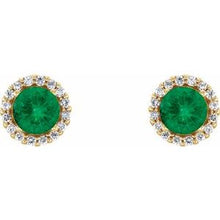 14K Yellow 3 mm Natural Emerald & 1/10 CTW Natural Diamond Earrings 86509:686:P