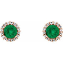 14K Rose 3.5 mm Lab-Grown Emerald & 1/10 CTW Natural Diamond Earrings 86509:782:P