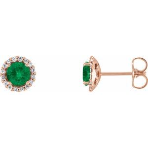 14K Rose 3 mm Lab-Grown Emerald & 1/10 CTW Natural Diamond Earrings 86509:692:P