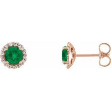 14K Rose 3.5 mm Natural Emerald & 1/10 CTW Natural Diamond Earrings 86509:777:P