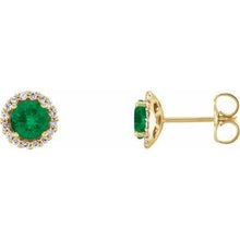 14K Yellow 6 mm Lab-Grown Emerald & 1/8 CTW Natural Diamond Earrings 86509:221:P