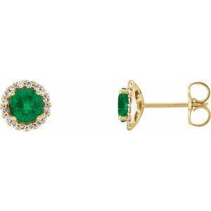 14K Yellow 4 mm Natural Emerald & 1/10 CTW Natural Diamond Earrings 86509:856:P