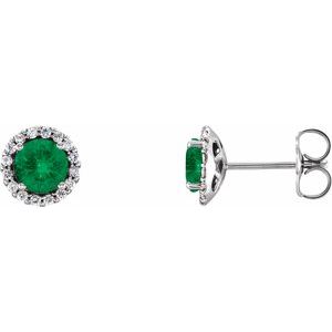 Sterling Silver 3 mm Lab-Grown Emerald & 1/10 CTW Natural Diamond Earrings 86509:694:P