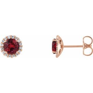 14K Rose 4 mm Natural Ruby & 1/10 CTW Natural Diamond Earrings 86509:877:P