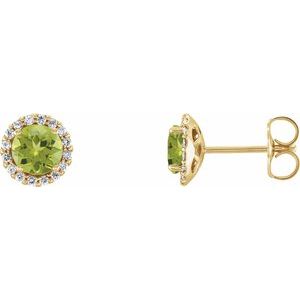 14K Yellow 6 mm Natural Peridot & 1/8 CTW Natural Diamond Earrings 86509:236:P