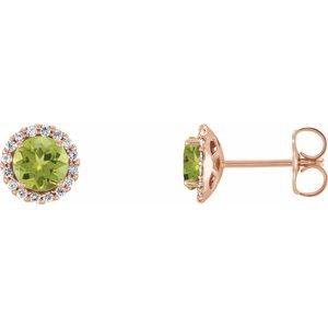 14K Rose 4 mm Natural Peridot & 1/10 CTW Natural Diamond Earrings 86509:887:P