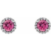 Sterling Silver 6 mm Natural Pink Tourmaline & 1/8 CTW Natural Diamond Earrings 86509:249:P