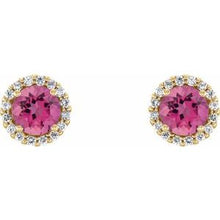 14K Yellow 6 mm Natural Pink Tourmaline & 1/8 CTW Natural Diamond Earrings 86509:246:P