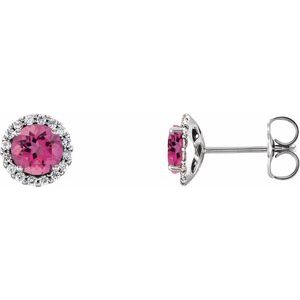 14K White 6 mm Natural Pink Tourmaline & 1/8 CTW Natural Diamond Earrings 86509:245:P