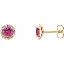 14K Yellow 3 mm Natural Pink Tourmaline & 1/10 CTW Natural Diamond Earrings 86509:726:P