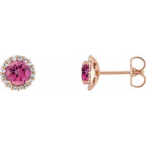 14K Rose 3.5 mm Natural Pink Tourmaline & 1/10 CTW Natural Diamond Earrings 86509:817:P