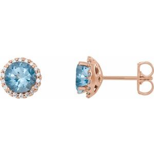 14K Rose 6 mm Natural Aquamarine & 1/8 CTW Natural Diamond Earrings 86509:212:P