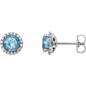 14K White 4 mm Natural Aquamarine & 1/10 CTW Natural Diamond Earrings 86509:840:P
