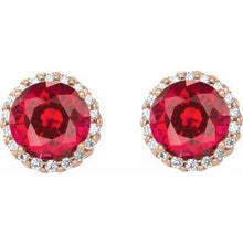 14K Rose 6 mm Lab-Grown Ruby & 1/8 CTW Natural Diamond Earrings 86509:232:P