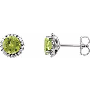 14K White 6 mm Natural Peridot & 1/8 CTW Natural Diamond Earrings 86509:235:P