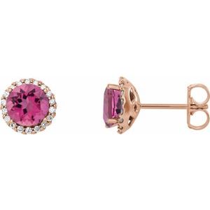 14K Rose 6 mm Natural Pink Tourmaline & 1/8 CTW Natural Diamond Earrings 86509:247:P