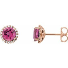 14K Rose 6 mm Natural Pink Tourmaline & 1/8 CTW Natural Diamond Earrings 86509:247:P