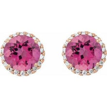 14K Rose 6 mm Natural Pink Tourmaline & 1/8 CTW Natural Diamond Earrings 86509:247:P