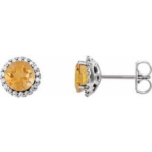 14K White 3 mm Natural Citrine & 1/10 CTW Natural Diamond Earrings 86509:730:P