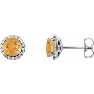 14K White 6 mm Natural Citrine & 1/8 CTW Natural Diamond Earrings 86509:250:P