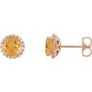 14K Rose 4.5 mm Natural Citrine & 1/10 CTW Natural Diamond Earrings 86509:972:P