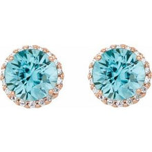 14K Rose 3.5 mm Natural Blue Zircon & 1/10 CTW Natural Diamond Earrings 86509:827:P