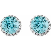 Platinum 3 mm Natural Blue Zircon & 1/10 CTW Natural Diamond Earrings 86509:738:P