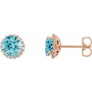14K Rose 3.5 mm Natural Blue Zircon & 1/10 CTW Natural Diamond Earrings 86509:827:P