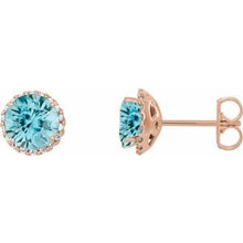 14K Rose 3.5 mm Natural Blue Zircon & 1/10 CTW Natural Diamond Earrings 86509:827:P