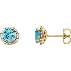 14K Yellow 5 mm Natural Blue Zircon & 1/8 CTW Natural Diamond Earrings 86509:1046:P