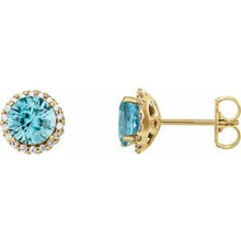 14K Yellow 3.5 mm Natural Blue Zircon & 1/10 CTW Natural Diamond Earrings 86509:826:P