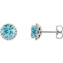 14K White 3 mm Natural Blue Zircon & 1/10 CTW Natural Diamond Earrings 86509:735:P