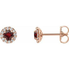 14K Rose 3.5 mm Natural Mozambique Garnet & 1/10 CTW Natural Diamond Earrings 86509:752:P