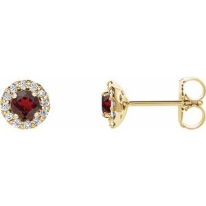 14K Yellow 3 mm Natural Mozambique Garnet & 1/10 CTW Natural Diamond Earrings 86509:661:P
