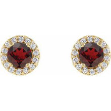14K Yellow 4 mm Natural Mozambique Garnet & 1/10 CTW Natural Diamond Earrings 86509:831:P