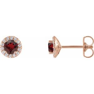14K Rose 4 mm Natural Mozambique Garnet & 1/10 CTW Natural Diamond Earrings 86509:832:P