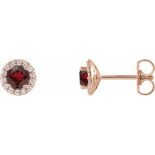 14K Rose 4 mm Natural Mozambique Garnet & 1/10 CTW Natural Diamond Earrings 86509:832:P