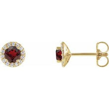 14K Yellow 4 mm Natural Mozambique Garnet & 1/10 CTW Natural Diamond Earrings 86509:831:P