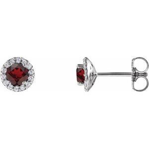 14K White 4 mm Natural Mozambique Garnet & 1/10 CTW Natural Diamond Earrings 86509:830:P