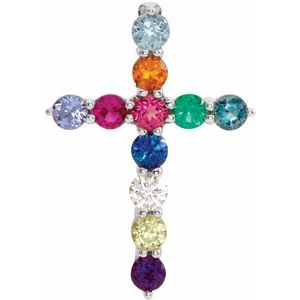14K White Natural Multi-Gemstone & .03 CT Natural Diamond Cross 16-18" Necklace R42359:620:P