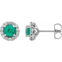 14K White 4 mm Natural Emerald & 1/8 CTW Natural Diamond Earrings 86839:615:P