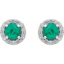 Sterling Silver Lab-Grown Emerald & 1/10 CTW Natural Diamond Earrings 86839:6234:P