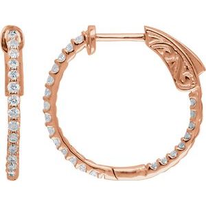 14K Rose 1/2 CTW Lab-Grown Diamond Inside-Outside 19 mm Hinged Hoop Earrings 650183:LG615:P