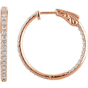 14K Rose 1 CTW Natural Diamond Inside-Outside 26.5 mm Hinged Hoop Earrings 650183:121:P