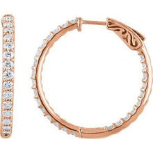 14K Rose 2 CTW Natural Diamond Inside-Outside 29.5 mm Hinged Hoop Earrings 650183:123:P