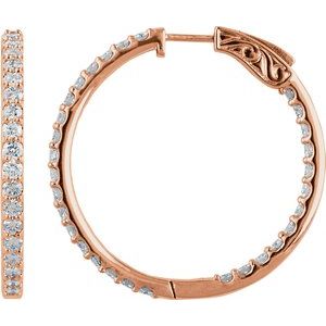 14K Rose 3 CTW Natural Diamond Inside-Outside 34.5 mm Hinged Hoop Earrings 650183:125:P